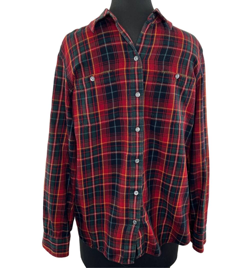 Lauren Ralph Lauren RL Red Green Plaid Collared Button Down Shirt Cotton L Large